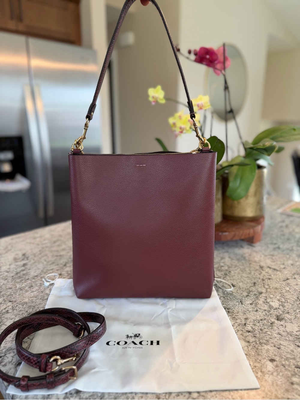 Coach Mollie Bucket (Style CC754) Wine and Python - Picture 2 of 8
